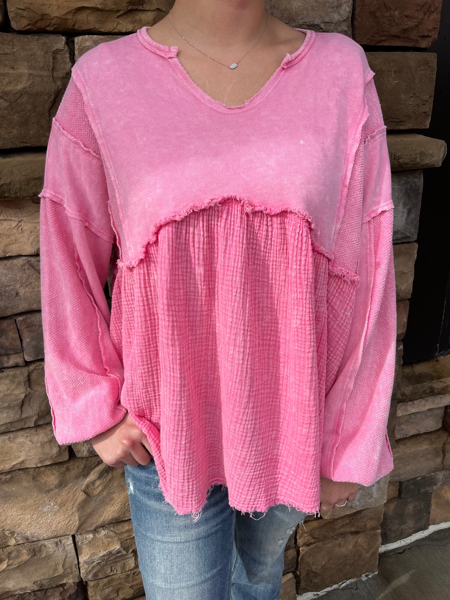 Pink Gauzy Babydoll Top